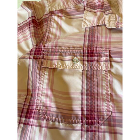 Eddie Bauer Ladies Short Sleeve Adventure Top, Peach Starling Plaid XL - Picture 5 of 16